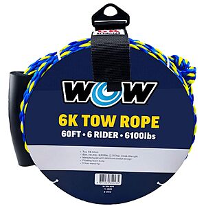 $23.34 – WOW Sports 60′ 6,100-Lb Break Strength Tow Rope w/ Floating Foam Buoy (Blue) – Lowest Price Ever at Amazon and Walmart