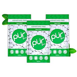 $2.85 – NEW, SnS | 3-Pack 55-Count PUR Gum Spearmint, Xylitol Gum at Amazon