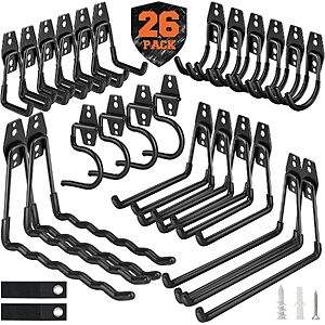 $24.99 – 26-Pack Nacial Heavy Duty Garage Storage Hooks w/ 2 Extension Cord Storage Straps (Black)  + Free Shipping