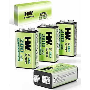 $9.07 – 4 Pack HW 9V Rechargeable Batteries 500+Cycles NiMH for TENS and EMS Units + Free Shipping w/Prime