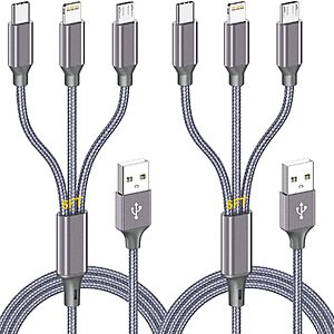 $4.49 – 2-Pack 6′ HaoKanDe MFi 3-in-1 Multi Charging Cable (Lightning, USB-C & Micro USB)  ($2.24 each) + Free Shipping w/ Prime or on $35+