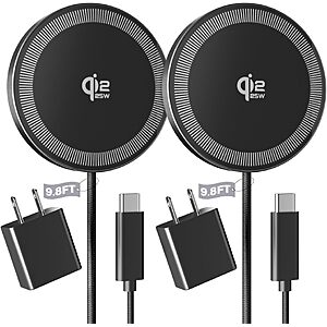 $9.78 – 2-Pack 25W Magnetic Wireless Charger Pad for iPhone & AirPods (Black)  + Free Shipping w/ Prime or on $35+