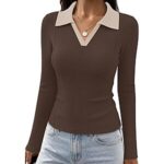 $6.99 – WIHOLL Women’s Ribbed Long Sleeve Collared V-Neck Fitted Top (XS-XXL, Various Colors) + Free Shipping w/ Prime or on $35+