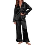 $10.99 – 2-Piece Ekouaer Women’s Satin Long Sleeve Pajama Set w/ Ruffle (Various)  + Free Shipping w/ Prime or on $35+