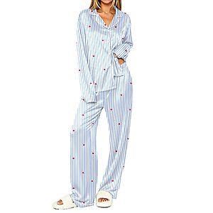 $10.99 – Ekouaer Women’s Satin LS Button-Down Pajama Set (Various) – + Free Shipping w/ Prime or on $35+