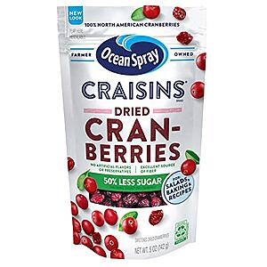 $13.23 – SnS  | 12-Pack 5-Oz Ocean Spray Craisins, 50% Less Sugar Dried Cranberries at Amazon ($1.10 each)
