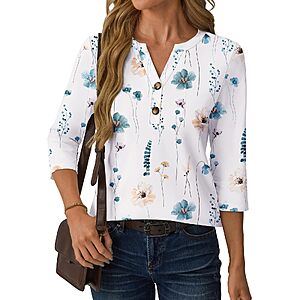 $4.99 – Women’s 3/4 Sleeve V Neck Henley Top : Save 77% with Code GTWX8MSW at Amazon