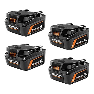$209.00 – 4-Pack RIDGID 18V MAX 6.0-Ah Lithium-Ion Batteries on Sale for Lowest Price Ever at Home Depot