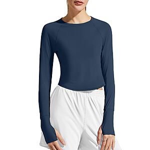 $9.99 – G4Free Womens SPF Long Sleeve Rash Guard Athletic Casual Tops w/ Thumbholes & Curved Hem (Various) + Free Shipping w/ Prime or on $35+