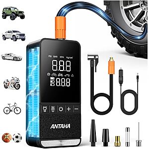 $13.29 – Antaha 150PSI Dual Power Source Portable Air Compressor w/ LED Light & Auto Shut-Off  + Free Shipping w/ Prime or on $35+
