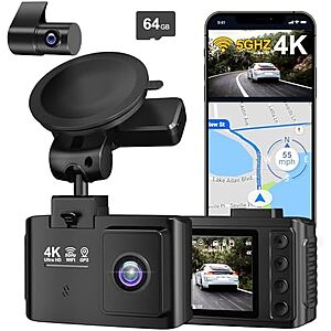 $34.99 – * | Wanlipo Dual Channel 4K Front + 2.5K Rear Dash Cam w/ 64GB microSD at Amazon