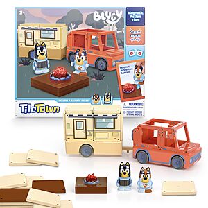 $9.49 – Tile Town Bluey Heeler Camper Magnetic Tile Set – 13 Pieces Including Bluey & Bingo Figures – STEM Building Toy for Kids Ages 3+ –  + Free S&H at Amazon