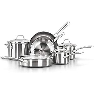 $132.99 – * | 10-Pc Calphalon Classic Stainless Steel Cookware Set at Amazon