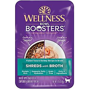 $5.39 – SnS | 12-Pack 1.75-Oz Wellness Bowl Boosters Wet Cat Topper (Flaked Tuna & Shrimp in Broth) at Amazon