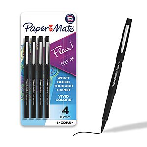 $2.43 – 4 Ct Paper Mate Flair Felt Tip Pens, Medium Point (0.7mm), Black + Free S&H w/ Prime or $35+