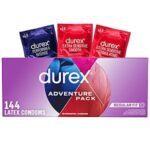 Durex Condoms Variety Adventure Pack: Mix of Durex Extra Sensitive, Stimulating, Performax Intense Ribbed & Dotted Latex Condoms, 144 Count