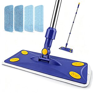 $9.99 – Prime Members EZKEY Microfiber Flat Mop w/ 4 Washable Pads & 57″ Adjustable Handle (Blue)  + Free Shipping