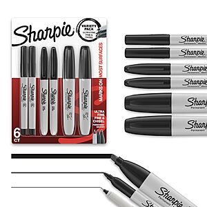 $4.40 – S&S AMZ Sharpie Permanent Markers Variety Pack, Includes Chisel, Fine, and Ultra-Fine Tips, Black, 6 Count