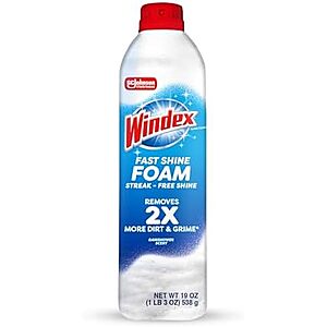 $2.04 – SnS, AC * | 19-Oz Windex Fast Shine Foam Aerosol Glass Cleaner (Rainshower Scent) at Amazon