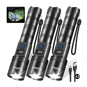 $14.99 – 3-Pack Tughlax 5-Mode Rechargeable Flashlights w/ LCD Digital Display –  with Free Shipping w/ Prime or on $35+