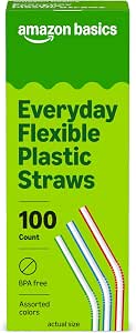 $1.37 – Prime: 100-Count Amazon Basics Disposable Striped Plastic Flex Straws (Assorted Colors)  w/ S&S + Free Shipping