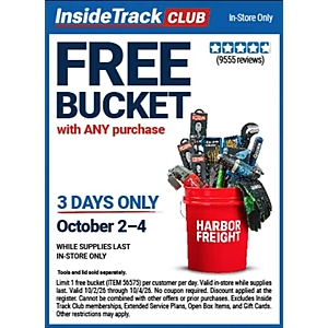 Harbor Freight Offers Free Bucket Weekend (10/2 – 10/4)
