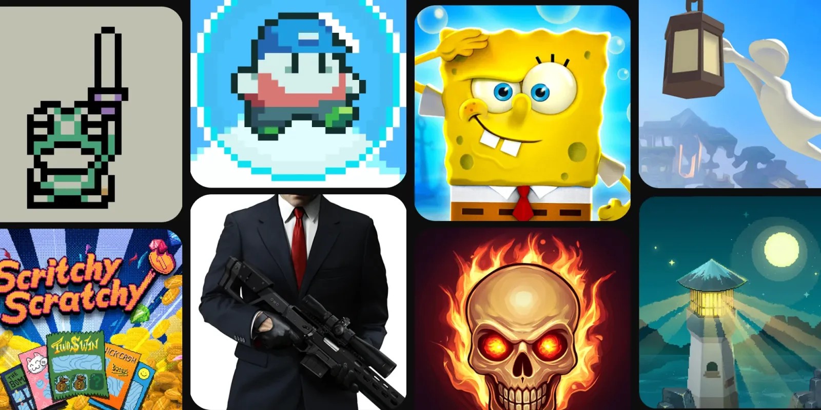 Google Play app deals featuring Hitman Sniper, To the Moon, Dungeon Tracer, FrogBoy, Super Onion Boy 2, Human Fall Flat