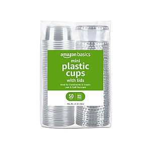 $2.40 – 50-Count 2-Oz Amazon Basics Disposable Plastic To-Go Cups w/ Lids  w/ S&S + Free Shipping w/ Prime or on $35+