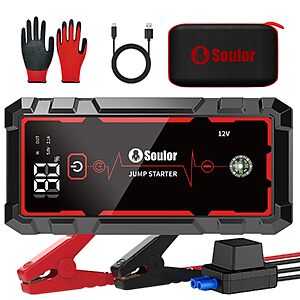 $17.99 – 5000A Soulor Portable Car Jump Starter w/ 9-in-1 Functions & LCD Display –  with HRBFX2EZ coupon code