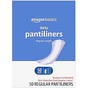 $2.04 – Prime: 50-Count Amazon Basics Daily Pantiliner (Regular Length) –  with S&S + Free Shipping