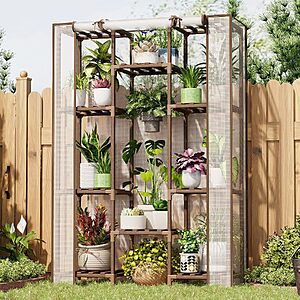 $18.89 – 10-Tier Indoor/Outdoor Wood Plant Stand Greenhouse w/ Cover (White) – Lowest Price Ever at Amazon