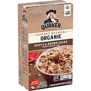 $1.91 – 8-Count 1.44-Oz Quaker Organic Instant Oatmeal (Maple & Brown Sugar)  w/ S&S + Free Shipping w/ Prime or on $35+