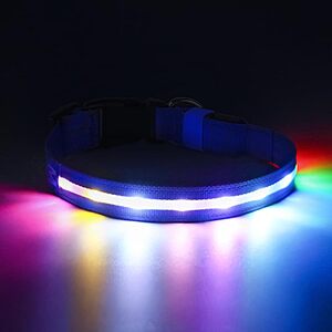 $10.19 – PcEoTllar USB Rechargeable Light-Up Dog Collar w/ 6 Flashing Modes (Blue, M) + Free Shipping w/ Prime or on $35+