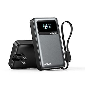 $13.49 – MOKiN 3-in-1 10000mAh 40W Portable Charger with Built-In USB-C Cable & LCD Display –  + Free Shipping w/ Prime or on $35+