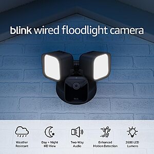 Blink Wired Floodlight Camera – Smart Security Camera with 2600 Lumens, HD Live View, Enhanced Motion Detection, Built-in Siren, Works with Alexa – 1 Camera (Black)