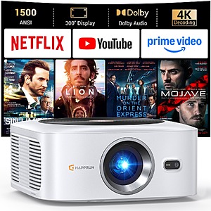 $99.18 – HAPPRUN 1500 ANSI Smart Projector with 30W Dolby Audio + Free Shipping