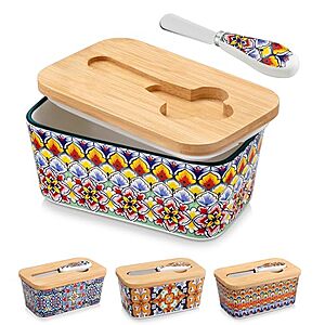 $13.50 – 6.5″ Vancasso Ceramic Butter Dish w/ Bamboo Lid & Butter Knife (4 colors)  + Free Shipping w/ Prime or on $35+