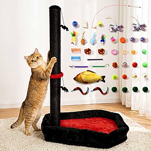 $13.99 – 34″ VIEFIN Gothic Cat Scratching Post w/ 40 Pcs Halloween Toys –  + Free Shipping