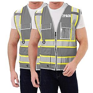 2-Pack Grey 9-Pocket Hi-Vis Reflective Safety Vest