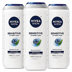 $15.16 – 3-Pack 16.9-Oz NIVEA MEN Sensitive 3-in-1 Body Wash (Bamboo Extract)  w/ S&S + Free Shipping w/ Prime or on $35+