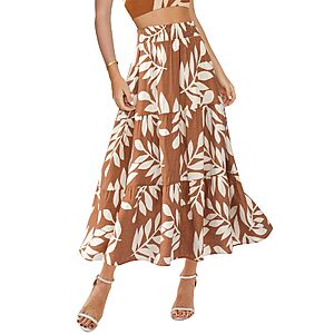 BTFBM Women's Elastic Waist A Line Flowy Floral Midi Skirt with Pockets