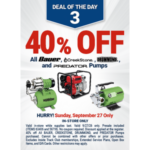 Harbor Freight Deal of the Day: 40% off BAUER, CREEKSTONE, DRUMMOND, PREDATOR Pumps, 30% off PREDATOR Gas Engines on 9/27