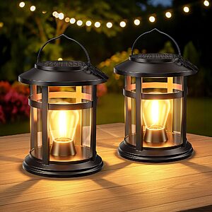 $13.91 – (2 Pack) Hanging Solar Lanterns Outdoor, 2700K, IP65 Waterproof (Warm Light)