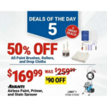 $169.99 – Harbor Freight Deal of the Day: 50% off Paint Brushes, Rollers, Drop Cloths, and Avanti Airless Sprayer for