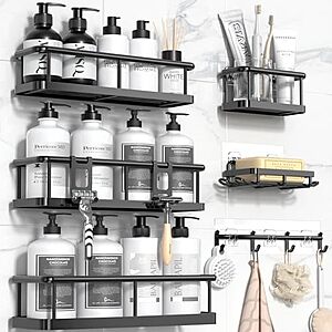 $9.99 – 6-Piece Yasonic Shower Caddy Organizers w/ Hooks (Black) + Free Ship w/Prime or on orders $35+