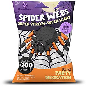 Happy Hippo Halloween Spider Web Decoration with plastic spiders