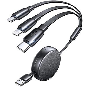 $5.99 – LISEN Retractable 3-in-1 Multi Charging Cable w/ USB-C, Lightning & Micro USB (Black) –  + Free Shipping w/ Prime