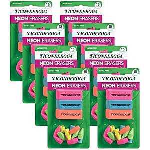 $6.02 – 8-Pack 15-Count Ticonderoga Neon Erasers (120 Total)  + Free Shipping w/ Prime or on $35+