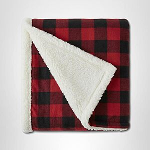 50x60 Eddie Bauer Sherpa Reversible Throw Blanket in Cabin Plaid Red