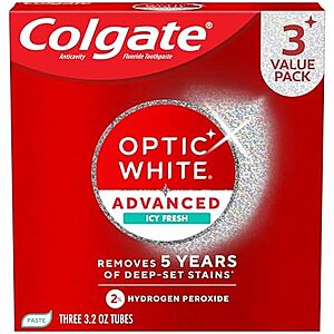 $6.34 – SnS, AC * | 3-Pk 3.2-Oz Colgate Optic White Advanced Whitening Toothpaste at Amazon